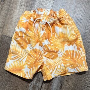 Tropical Orange Leaf Print swimming Shorts